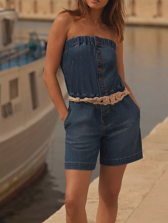 Anthropologie Pants - Anthropologie Pilcro Strapless Denim Romper Medium Blue Wash Cotton M Boho